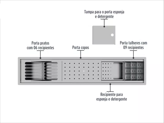 Canal Escorredor Embutir Sobrepor Inox Calha Úmida Kitchen 4 Módulos 90cm PEDT