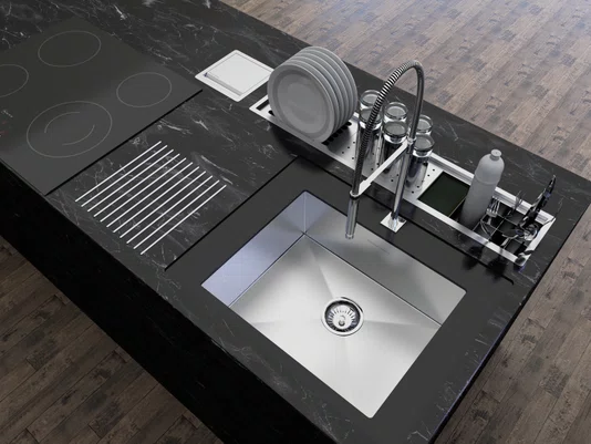 Canal Escorredor Embutir Sobrepor Inox Calha Úmida Kitchen 4 Módulos 90cm PEDT