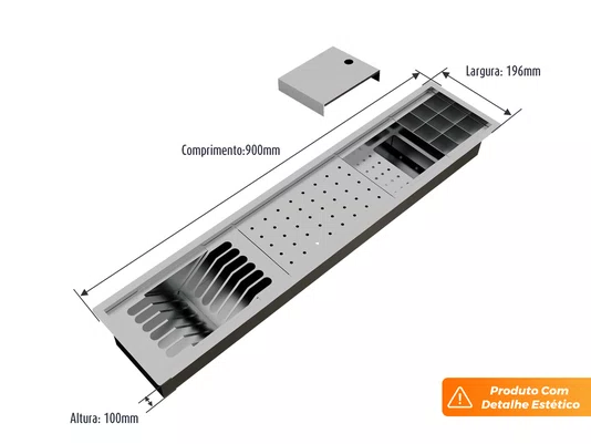 Kit Escorredor Sobrepor Calha Úmida Embutida Kitchen 4 Módulos 90cm PEDT (Outlet)