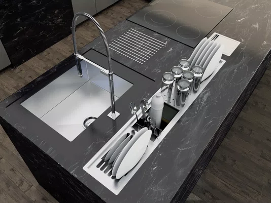 Escorredor Louça Inox Equipado Calha Umida Kitchen 5 Módulos 108cm