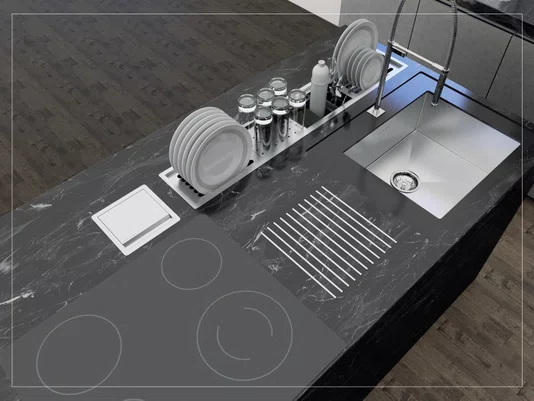 Escorredor Louça Inox Equipado Calha Umida Kitchen 5 Módulos 108cm