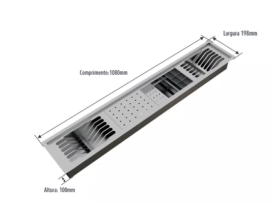 Escorredor Louça Inox Equipado Calha Umida Kitchen 5 Módulos 108cm
