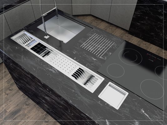 Escorredor Completo Inox Calha Úmida Embutido Kitchen 5 Módulos 118cm