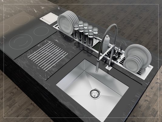 Escorredor Completo Inox Calha Úmida Embutido Kitchen 5 Módulos 118cm
