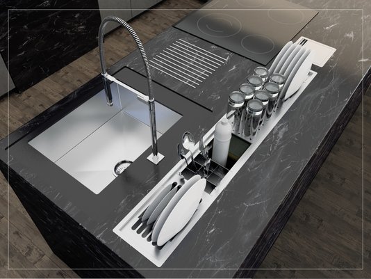 Escorredor Completo Inox Calha Úmida Embutido Kitchen 5 Módulos 118cm