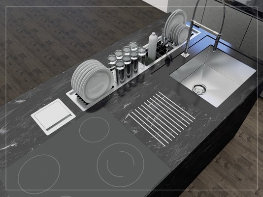 Escorredor Completo Inox Calha Úmida Embutido Kitchen 5 Módulos 118cm