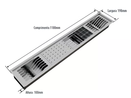 Escorredor Completo Inox Calha Úmida Embutido Kitchen 5 Módulos 118cm