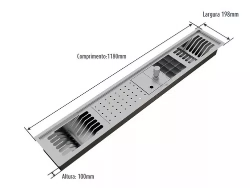 Calha Úmida Canal Embutido Sobrepor Inox Kitchen 5 Módulos 118cm DPTE