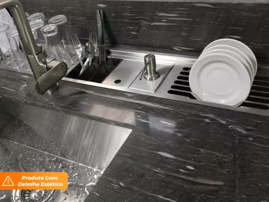Kit Escorredor Com Dispenser e Porta Esponja Completo Calha Úmida Kitchen 5 Módulos 118cm (Outlet)