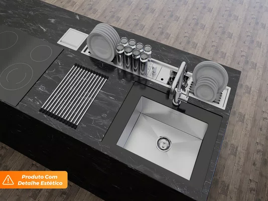 Kit Escorredor Com Dispenser e Porta Esponja Completo Calha Úmida Kitchen 5 Módulos 118cm (Outlet)