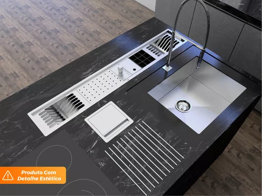 Kit Escorredor Com Dispenser e Porta Esponja Completo Calha Úmida Kitchen 5 Módulos 118cm (Outlet)