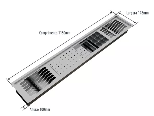 Escorredor Organizador Calha Úmida Inox Kitchen 5 Módulos 118cm TPE