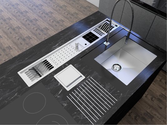 Calha Úmida Canal Embutido Sobrepor Inox Kitchen 5 Módulos 118cm DPTE