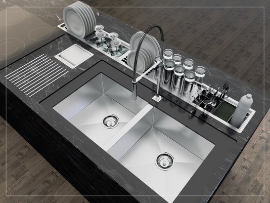 Calha Úmida Canal Organizador Inox Sobrepor Kitchen 6 Módulos 153cm