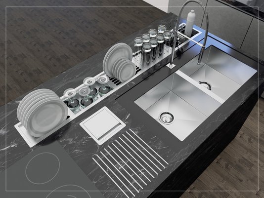 Calha Úmida Canal Organizador Inox Sobrepor Kitchen 6 Módulos 153cm