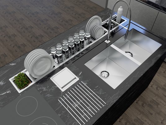 Escorredor Louça Inox Sobrepor Calha Úmida Kitchen 6 Módulos 153cm PH 13cm