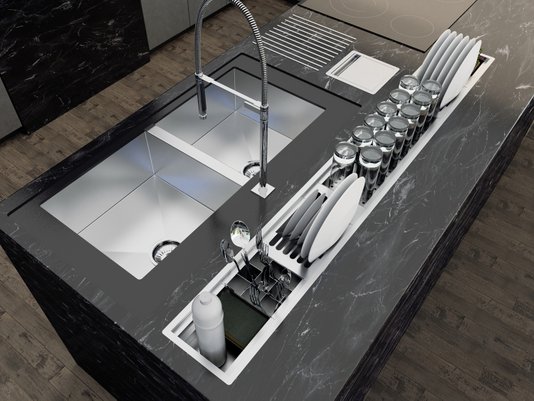 Escorredor Louça Inox Sobrepor Calha Úmida Kitchen 6 Módulos 153cm PH 13cm