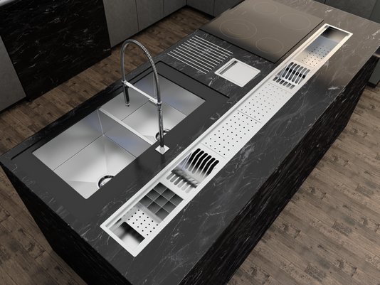 Canal Organizador Inox Cozinha Calha Úmida Kitchen 8 Módulos 200cm