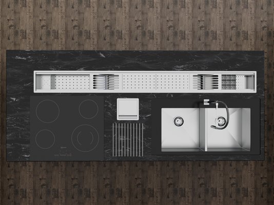 Canal Organizador Inox Cozinha Calha Úmida Kitchen 8 Módulos 200cm