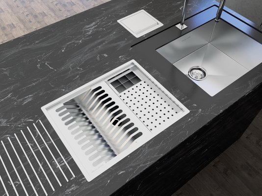 Cuba Kit Escorredor Inox Organizador Cozinha Sobrepor Calha Úmida Quadratta 3 Módulos