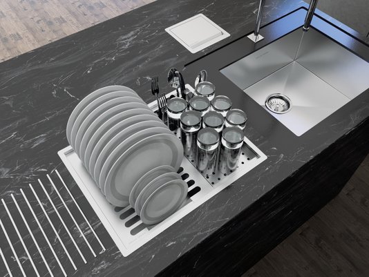 Cuba Kit Escorredor Inox Organizador Cozinha Sobrepor Calha Úmida Quadratta 3 Módulos