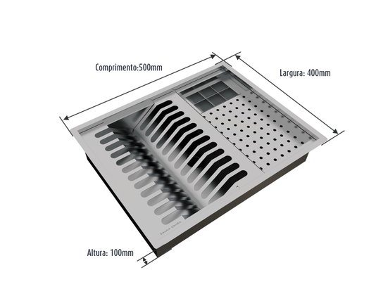 Cuba Kit Escorredor Inox Organizador Cozinha Sobrepor Calha Úmida Quadratta 3 Módulos