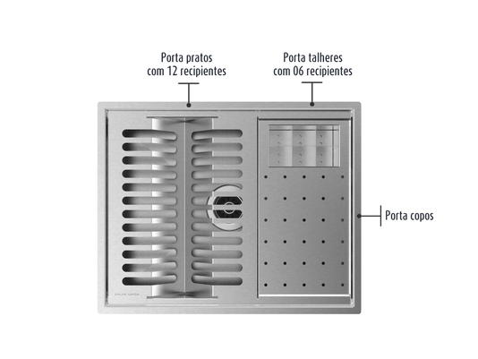 Cuba Kit Escorredor Completo Inox Calha Úmida Sobrepor Quadratta 3 Módulos Com Tampa