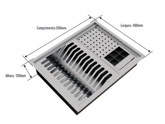 Cuba Kit Canal Organizador Calha Úmida Inox Sobrepor Quadratta 4 Módulos PE Com Tampa