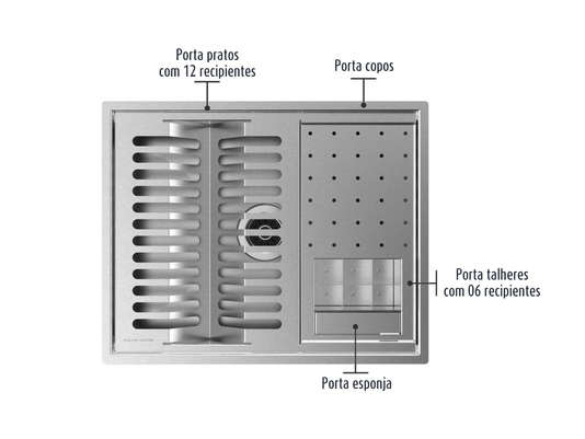 Cuba Kit Canal Organizador Calha Úmida Inox Sobrepor Quadratta 4 Módulos PE Com Tampa