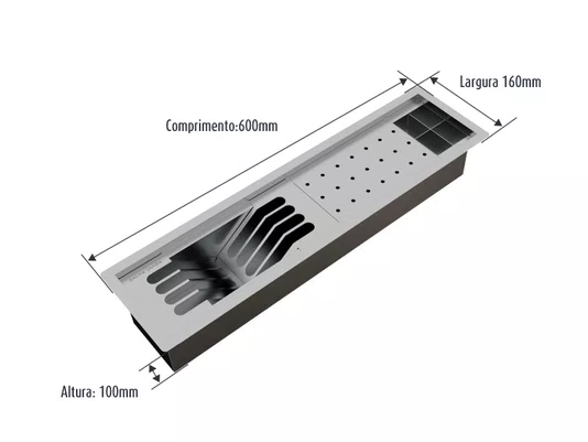 Calha Úmida Canal Escorredor Louça Embutido Sobrepor Inox Slim 3 Módulos 60cm