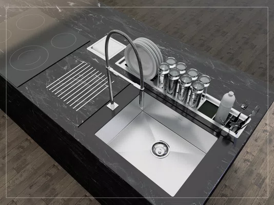 Calha Úmida Canal Escorredor Sobrepor Inox Cozinha Slim 4 Módulos 85cm