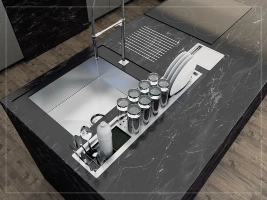 Calha Úmida Canal Escorredor Sobrepor Inox Cozinha Slim 4 Módulos 85cm