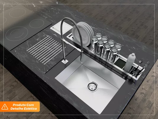 Kit Calha Gourmet Sobrepor Escorredor Calha Úmida Slim 4 Módulos 85cm (Outlet)