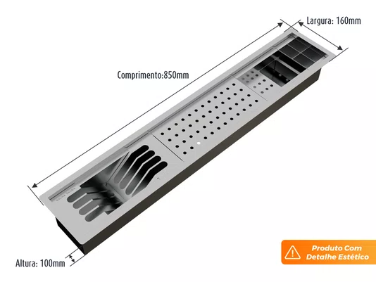 Kit Calha Gourmet Sobrepor Escorredor Calha Úmida Slim 4 Módulos 85cm (Outlet)