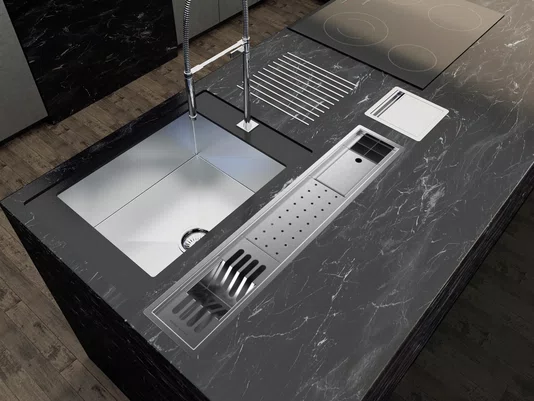 Canal Escorredor Cozinha Inox Sobrepor Calha Úmida Slim 4 Módulos 85cm PEDT