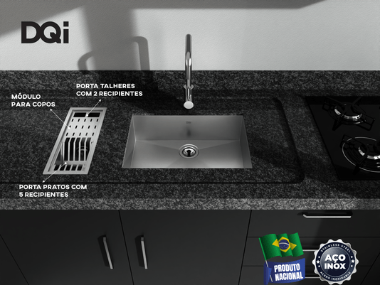 Cuba Kit Escorredor Completo DQI Linear Módulo Único 43cm Em Aço Inox Escovado