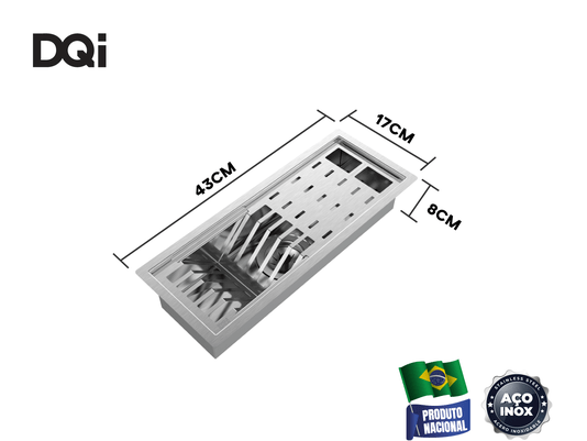 Cuba Kit Escorredor Completo DQI Linear Módulo Único 43cm Em Aço Inox Escovado