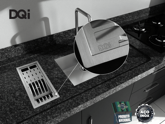 Cuba Kit Escorredor Completo DQI Linear Módulo Único 43cm Em Aço Inox Escovado