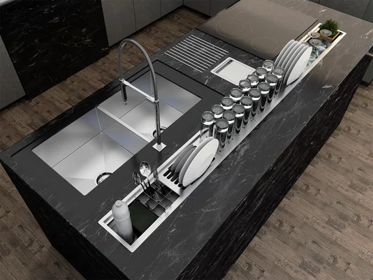 Escorredor Calha Úmida Embutida Sobrepor Completo Kitchen 8 Módulos 2M Aço Inox Escovado (Outlet)