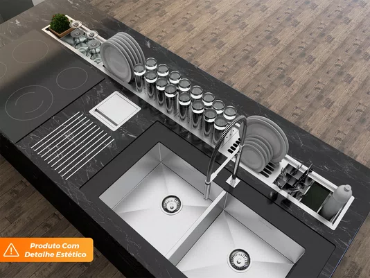 Escorredor Calha Úmida Embutida Sobrepor Completo Kitchen 8 Módulos 2M Aço Inox Escovado (Outlet)