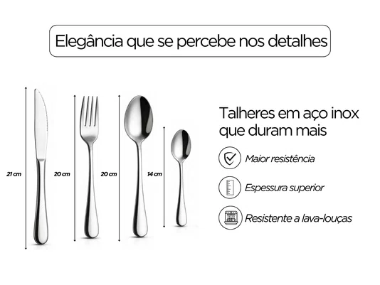 Kit Faqueiro Inox 24 Peças Completo para Casa Restaurante Hotéis