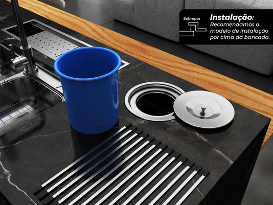 Lixeira De Embutir Basic 5L Balde Plástico Com Tampa Removível Em Aço Inox Escovado