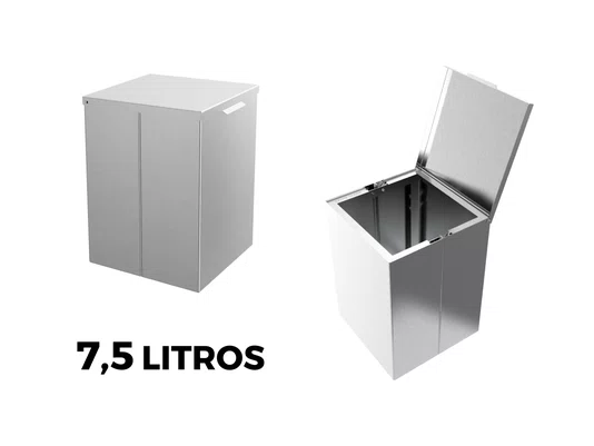 Lixeira Inox Quadratta 7,5l Calha Úmida Com Tampa Articulada Escovada
