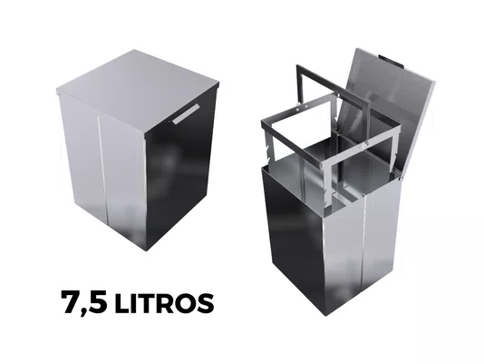 Lixeira Inox Quadratta 7,5l Calha Úmida Com Tampa Articulada Polida