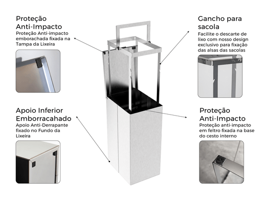 Lixeira Inox Slim 6,5l Calha Úmida Com Tampa Articulada Escovada