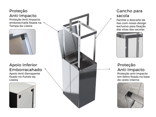 Lixeira Inox Slim 6,5l Calha Úmida Com Tampa Articulada Polida