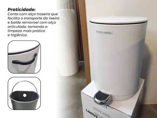 Lixeira Cozinha Escritório 5l Branca Pedal Com Amortecimento