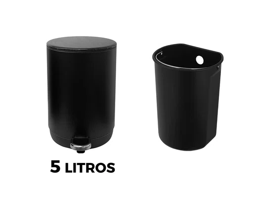Lixeira Metal Linius Essence 5l Preta Pedal Com Amortecedor