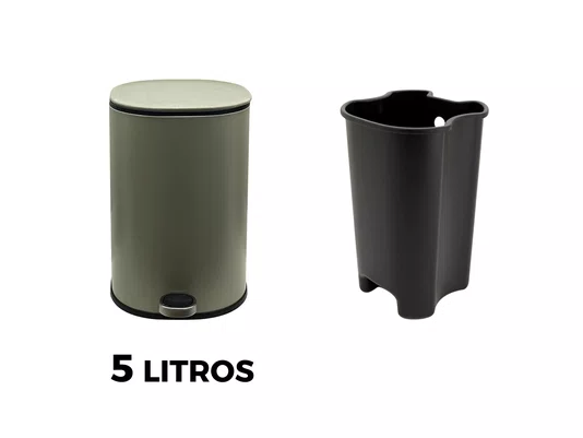 Lixeira Metal Linius Serenity 5L Cor Verde Sage e Pedal Com Amortecimento