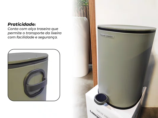 Lixeira Metal Linius Serenity 5L Cor Verde Sage e Pedal Com Amortecimento